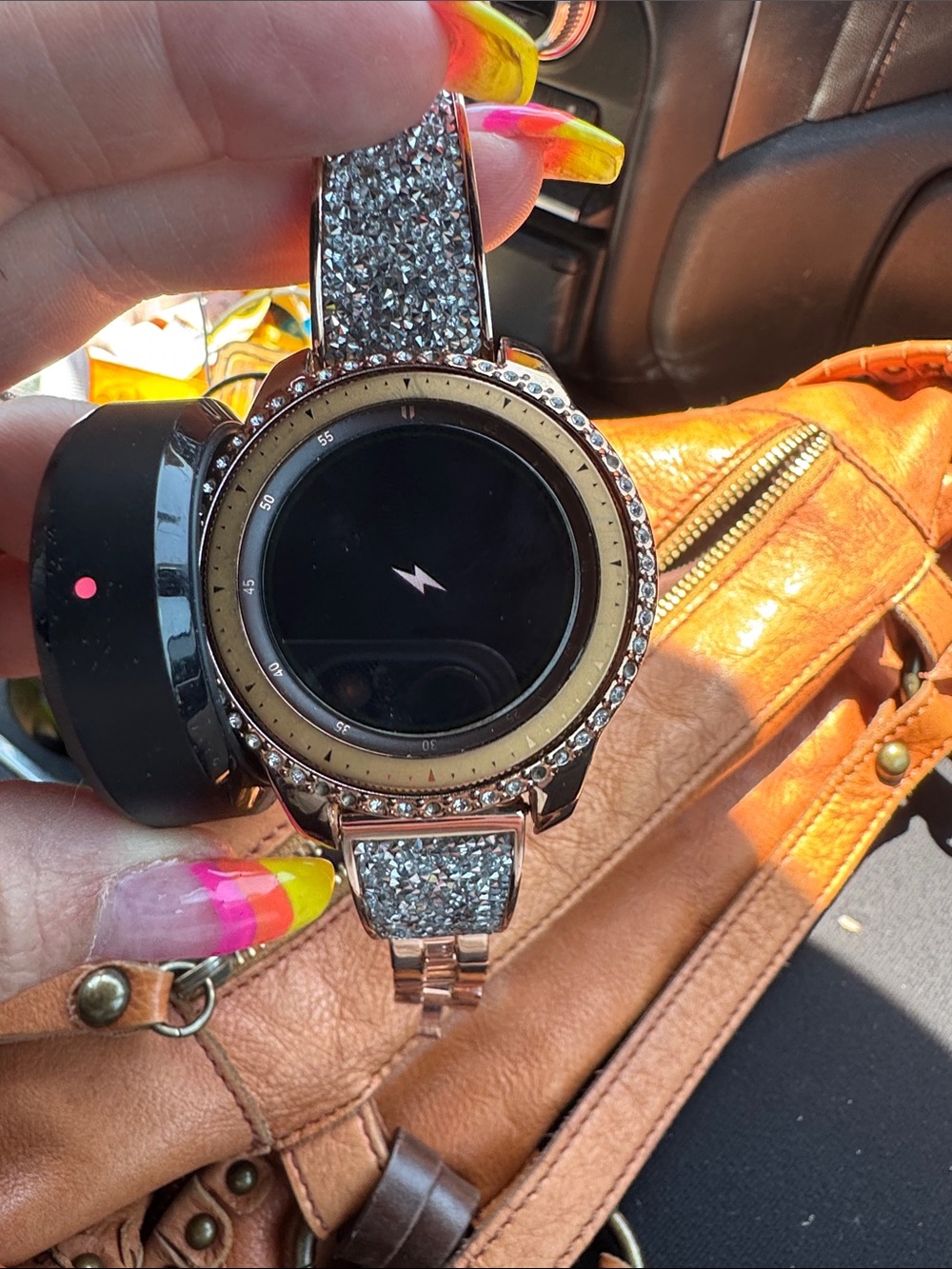 Samsung Rose Gold Smartwatch with Silver Glitter Strap